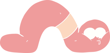 Bir insan tarafından çizilmiş düz renkli çizgi film solucanı.