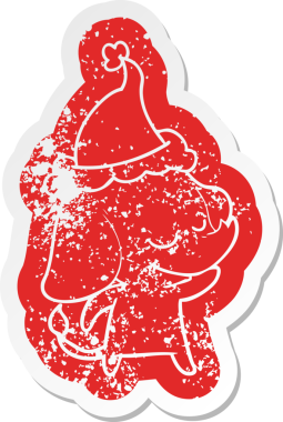 Bir insan tarafından çizilmiş Noel Baba şapkası takan gülümseyen bir filin garip bir karikatürü.