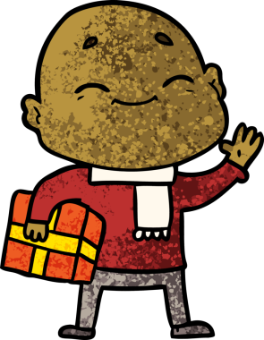 Bir insan tarafından çizilmiş mutlu, kel adam.