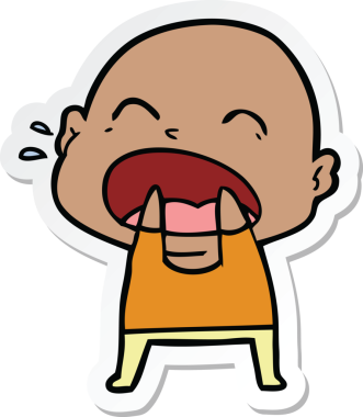 Bir insan tarafından çizilmiş kel adam diye bağıran bir çizgi film çıkartması.