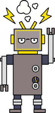 Bir insan tarafından çizilmiş arızalı bir robot çizimi.