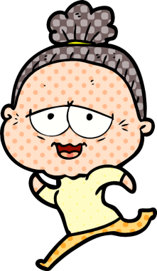 Bir insan tarafından çizilmiş mutlu yaşlı kadın çizgi filmi.