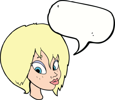 Bir insan tarafından çizilmiş güzel bir kadın yüzü, konuşma balonuyla somurtuyor.