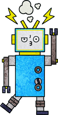 Bir insan tarafından çizilmiş bir robotun retro grunge dokusu