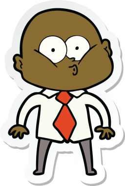 Bir insan tarafından çizilmiş kel bir adamın çıkartması.