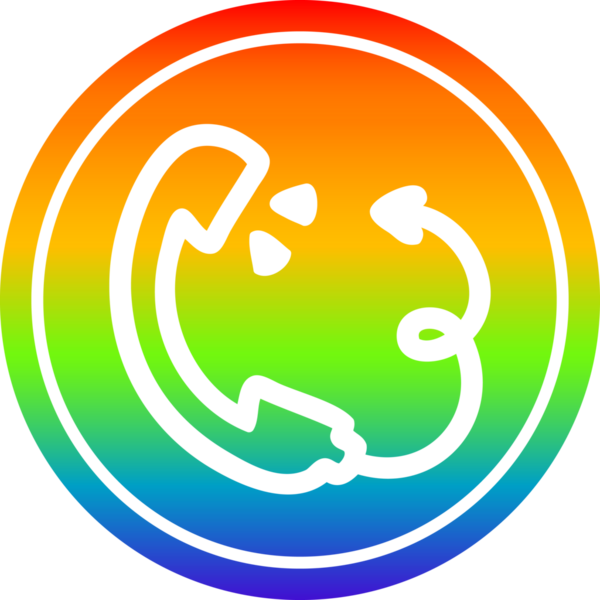 Bir insan tarafından çizilmiş gökkuşağı gradyan çizgili şeytan kuyruklu telefon ahizesi.