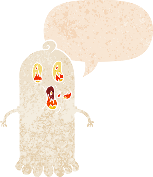 kızgın gözlü çizgi film hayaleti grunge sıkıntılı retro dokuma tarzı bir insan tarafından çizilmiş konuşma balonu