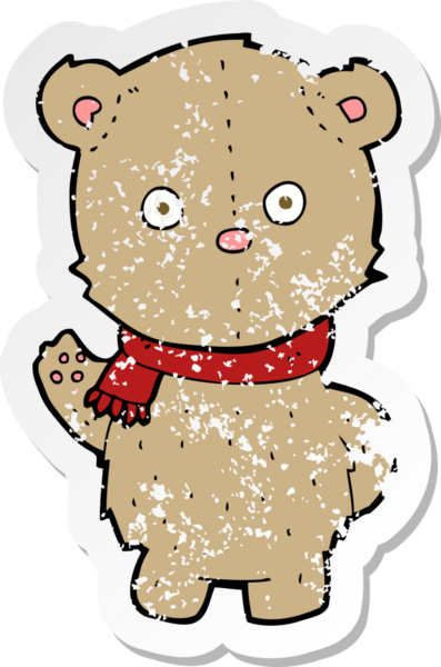 Bir insan tarafından çizilmiş eşarp takan oyuncak ayının gerilimli geçmiş yapıştırması.