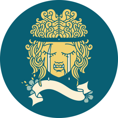 Retro Dövme Tarzı Ağlayan Ork Barbar karakter yüzü Bir insan tarafından çizilmiş