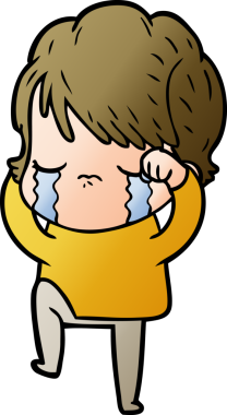 Bir insan tarafından çizilmiş ağlayan çizgi film kadını.