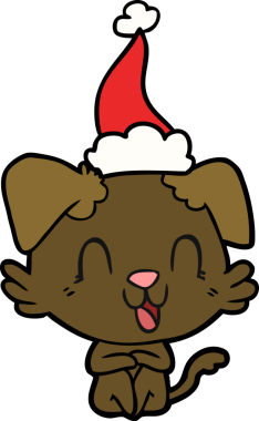 Bir insan tarafından çizilmiş Noel Baba şapkası takan bir köpeğin çizdiği çizgiler.