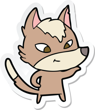 Bir insan tarafından çizilmiş dost canlısı bir kurt çizgi filminin çıkartması.