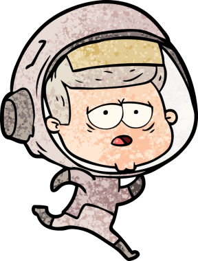 Bir insan tarafından çizilmiş yorgun astronot çizgi filmi.