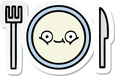 Bir insan tarafından çizilmiş şirin bir yemek tabağının çıkartması.