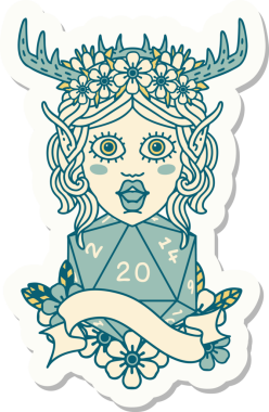 Bir insan tarafından çizilmiş 20 zarlı elf Druid çıkartması.