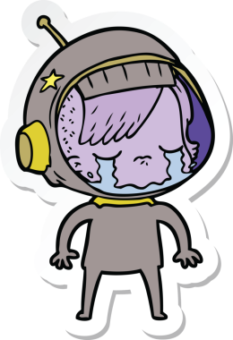 Bir insan tarafından çizilmiş, ağlayan astronot bir kızın çıkartması.
