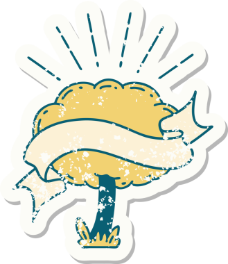 Bir insan tarafından çizilmiş dövme stili bir ağacın eski etiketi.