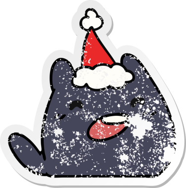 Bir insan tarafından çizilmiş kawaii kedisinin sıkıntılı yılbaşı çıkartması.