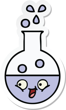 Bir insan tarafından çizilmiş şirin bir çizgi film test tüpünün çıkartması.