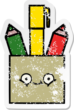 Bir insan tarafından çizilmiş sevimli bir kalem tenceresinin sıkıntılı çıkartması.