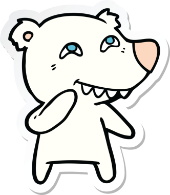 Bir insan tarafından çizilmiş dişleri gösteren karikatür kutup ayısı etiketi.