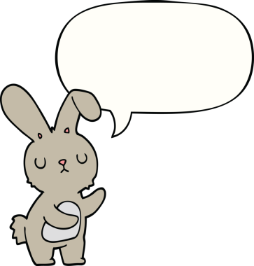 Bir insan tarafından çizilmiş konuşma balonlu şirin çizgi film tavşanı.