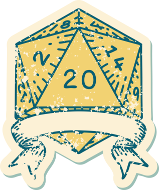 Retro Dövme Biçimi Doğal 20 kritik vuruş D20 zar bir insan tarafından çizildi