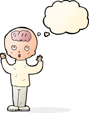 Bir insan tarafından çizilmiş düşünce baloncuklu çizgi film dehası.