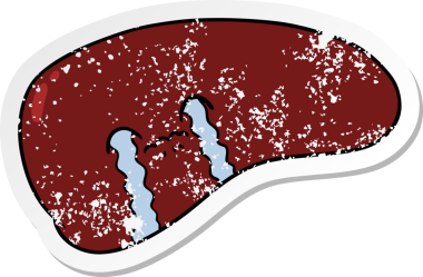 Karikatür karaciğerinin sıkıntılı çıkartması bir insan tarafından çizilmiş.