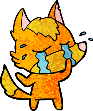 Bir insan tarafından çizilmiş üzgün küçük tilki çizgi film karakteri.