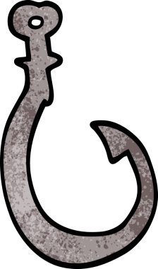 Bir insan tarafından çizilmiş büyük balık kancası.