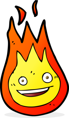 Bir insan tarafından çizilmiş çizgi film dostu ateş topu.