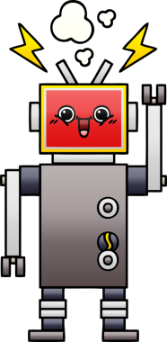 Bir insan tarafından çizilmiş mutlu bir robotun gölgeli çizgi filmi.