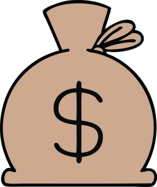 Bir insan tarafından çizilmiş bir çanta dolusu para.