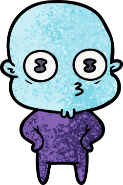 Bir insan tarafından çizilmiş garip kel uzay adamı çizgi filmi.