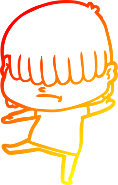 Bir insan tarafından çizilmiş dağınık saçlı bir çizgi film çocuğunun sıcak çizgi çizimi.