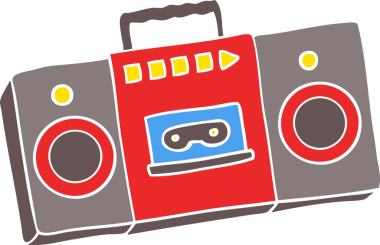 düz renkli çizgi film retro kaset oynatıcı bir insan tarafından çizildi