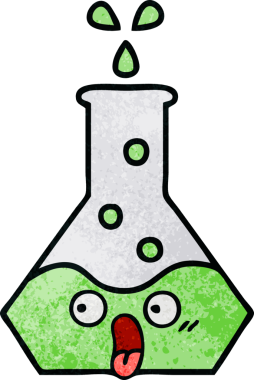 Bir insan tarafından çizilmiş bir bilim şişesinin retro grunge desen karikatürü.