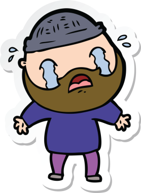 Bir insan tarafından çizilmiş ağlayan sakallı bir adamın çıkartması.