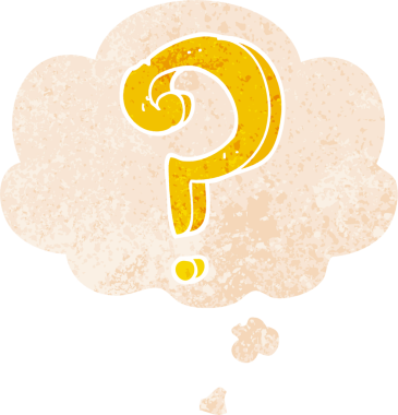 bir insan tarafından çizilmiş grunge sıkıntılı retro biçimli düşünce baloncuğu ile çizgi film soru işareti