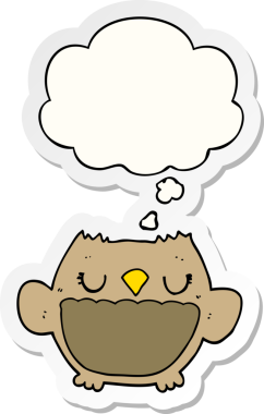 Düşünce baloncuğu insan tarafından çizilmiş bir çıkartma olan çizgi film baykuşu