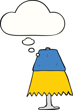 Bir insan tarafından çizilmiş düşünce baloncuklu çizgi film masası lambası.