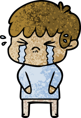 Bir insan tarafından çizilmiş ağlayan çizgi film çocuğu.