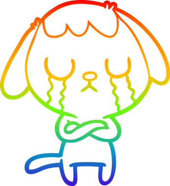 Gökkuşağı gradyan çizimi bir insan tarafından çizilmiş şirin bir çizgi köpeğin ağlaması.