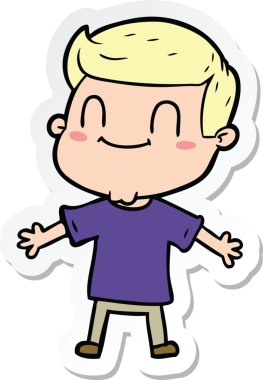 Bir insan tarafından çizilmiş, karikatür dostu bir adamın çıkartması.