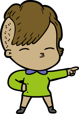 Bir insan tarafından çizilmiş şaşı çizgi film kızı.