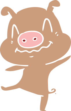 Bir insan tarafından çizilmiş düz renk çizgi film tarzı sarhoş domuz.