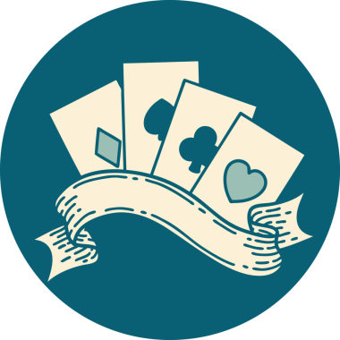 Bir insan tarafından çizilmiş kartların ve pankartın ikonik dövme şekli