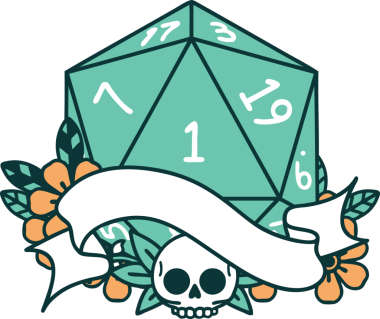 Retro Dövme Biçimi Doğal Bir d20 zar bir insan tarafından çizildi