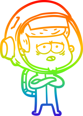 Gökkuşağı gradyan çizgi çizimi bir insan tarafından çizilmiş yorgun astronot